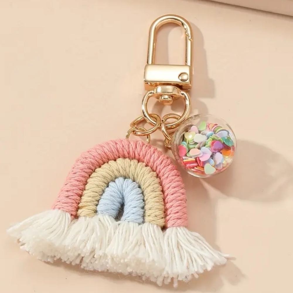 🌈 Rainbow Braided Hearts Boho Purse Handbag Key Fob Charm Bling Backpack